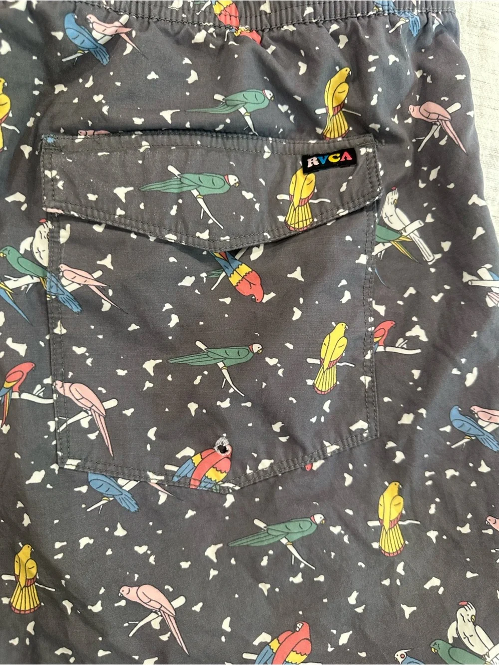RVCA Charcoal Swim Shorts with Multicolor Parrot Print